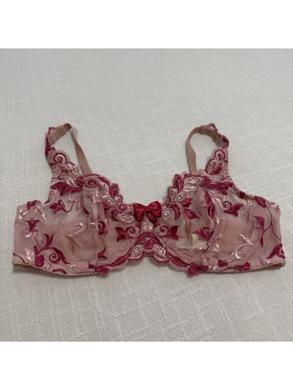 Soma Rhinestone Embroidery Lace & Mesh Sheer Pink Unlined Bra 34C Underwire
